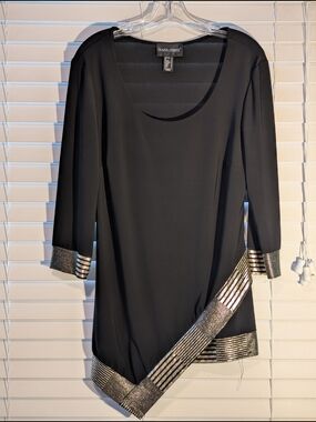 Frank Lyman Design Black Tunic with Metallic Gold Trim